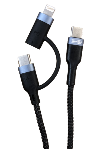 Picture of Ven-Dens VD-PD 2in1 USB C To USB C/USB C TO 8 Pin Nylon USB Cable - 1 Metre - Black
