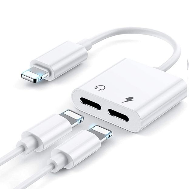 Picture of 2 in 1 Dual Lightning iPhone Adapter & Splitter, Adapter Dual Converter Cable Headphone Music + Charge With Lightning Cable