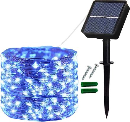 Picture of Solar String Lights Outdoor, 12M/40Ft 120 LED Solar Fairy Lights Waterproof 8 Modes Copper Wire Garden Lights | Blue