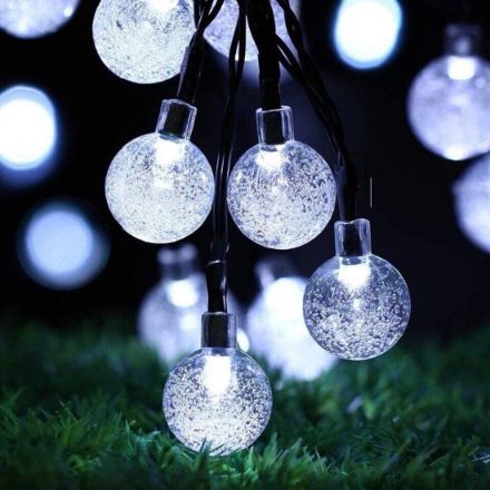 Picture of Solar String Lights Outdoor | 24Ft 50 LED Garden Solar Lights Waterproof Crystal Globe Outdoor/Indoor Fairy Lights Decorative Lighting | Clear White