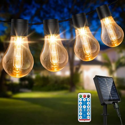 Picture of Solar Festoon Lights Outdoor | 29.5Ft Remote Control Solar String Lights Outdoor Waterproof with 8 Modes 20 Shatterproof LED Bulbs