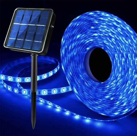 Picture of Outdoor Solar LED Strip Lights Blue, Solar Powered Flexible Waterproof Rope Lights, 8 Modes 180 LED Lights Strip 