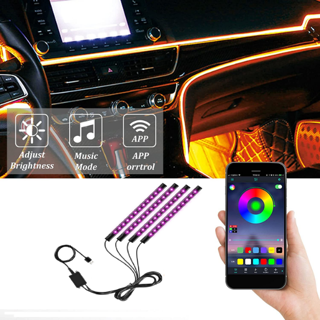 Car Interior LED Strip Lights App Control RGB Multicolour Strip Lights